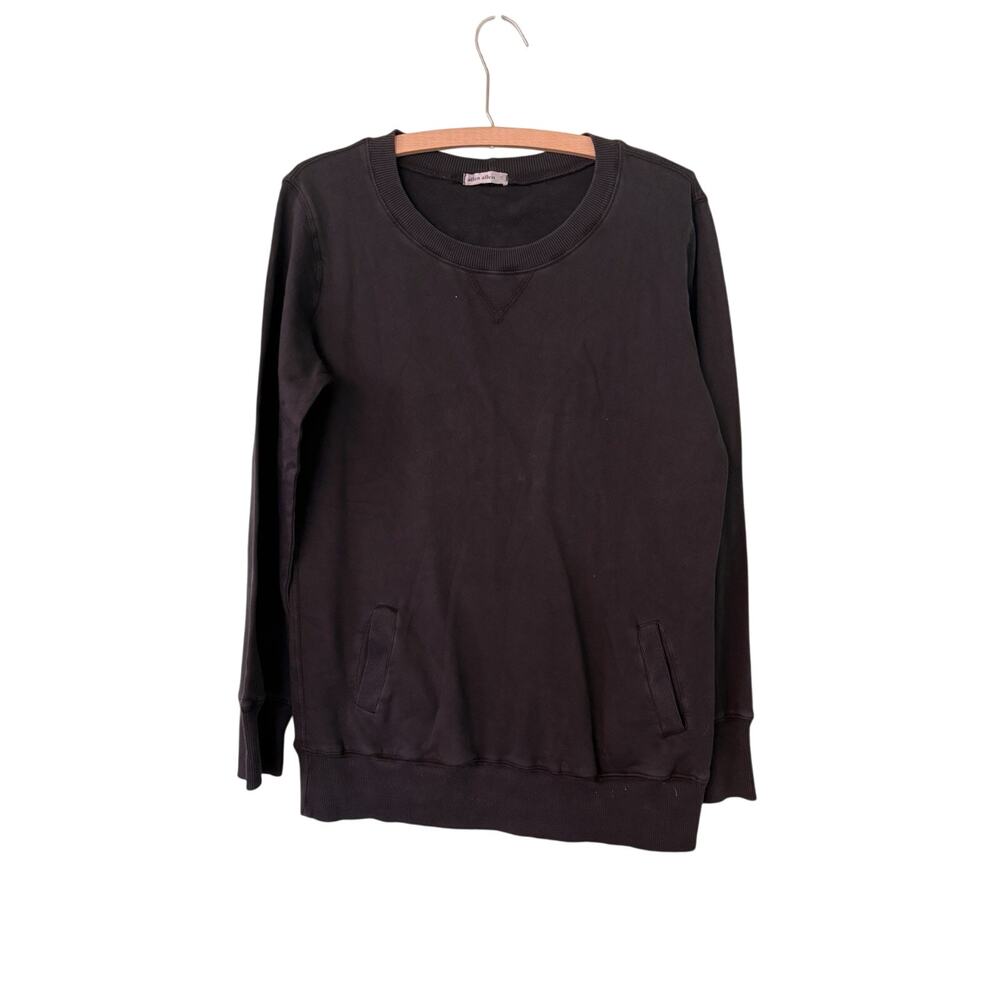 Allen Allen Women Small Black Long-Sleeve Pullover Sweatshirt Sweater Pockets